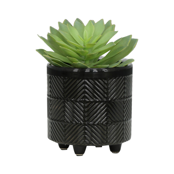 Black Ceramic Round Textured Planter