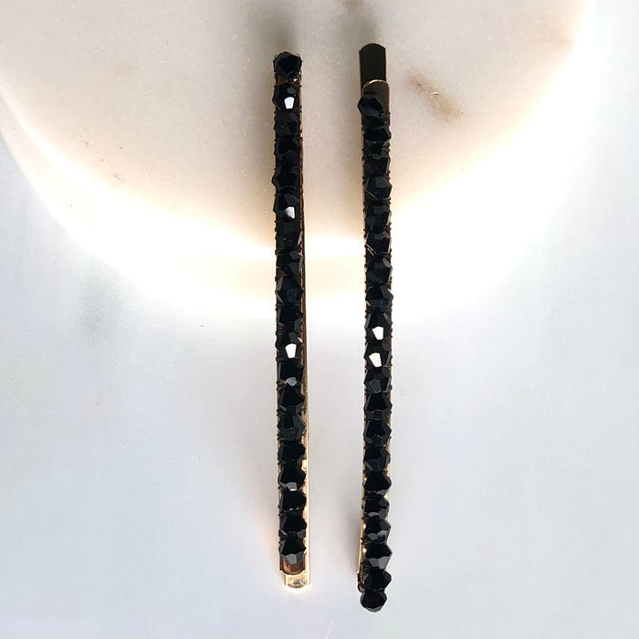 Black Crystal Pin - Set of 2