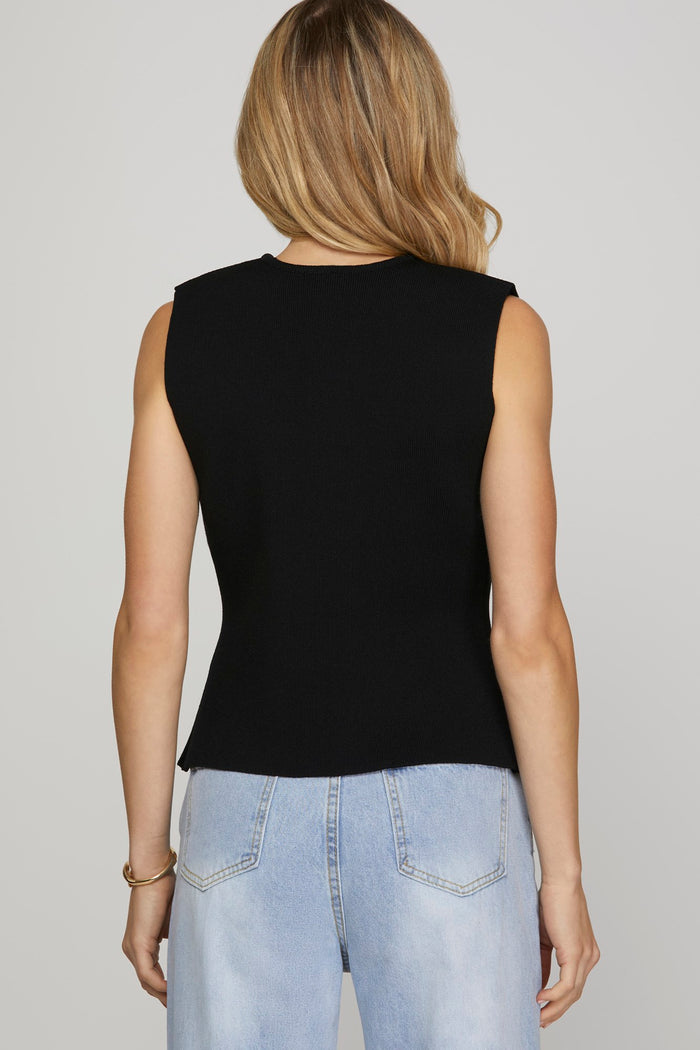 Black Sleeveless Sweater Vest