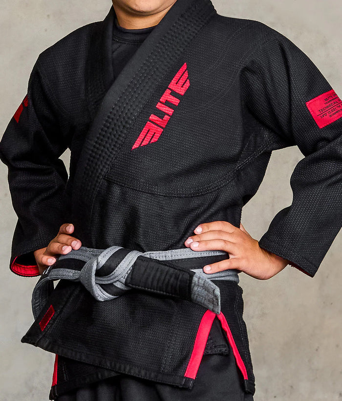 elite sports core black youth bjj gi jacket view