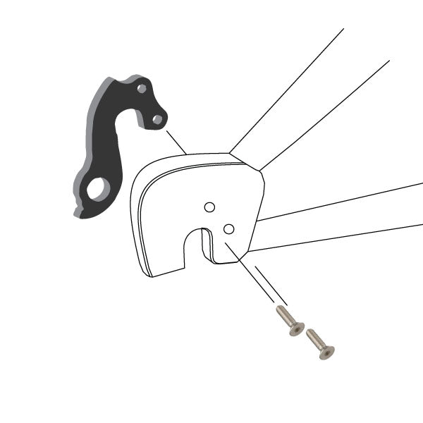 Hanger #58 attaches to the frame's rear dropout from the inside or hub side using two M4x8 screws