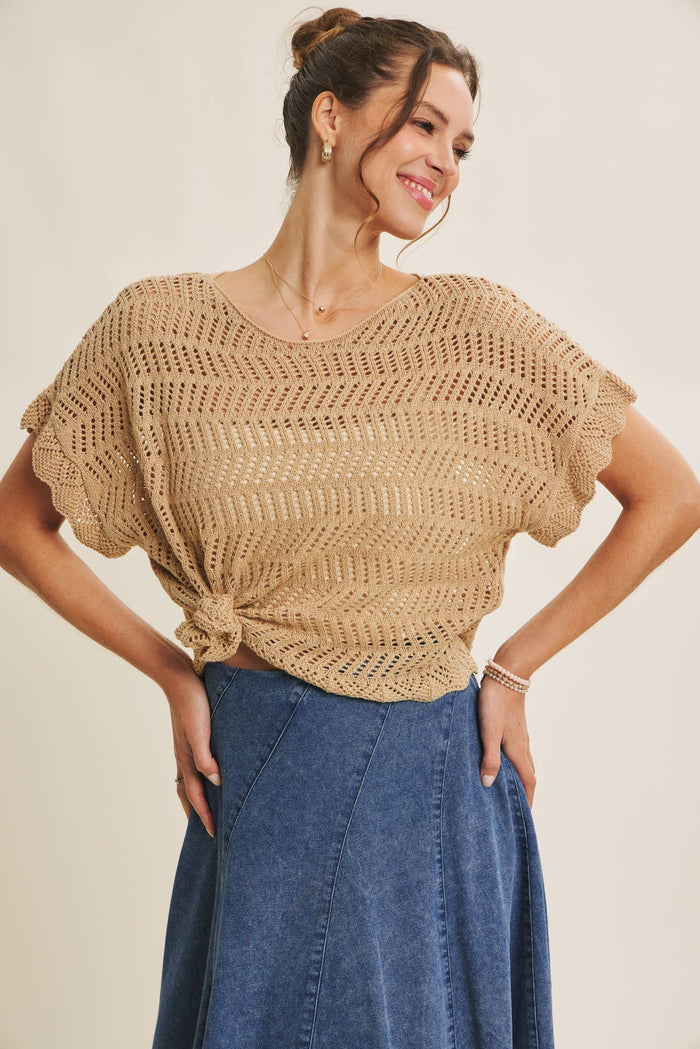 GO-TO AIRY OPEN WEAVE CROCHET SWEATER IN OVERSIZED DRAPE