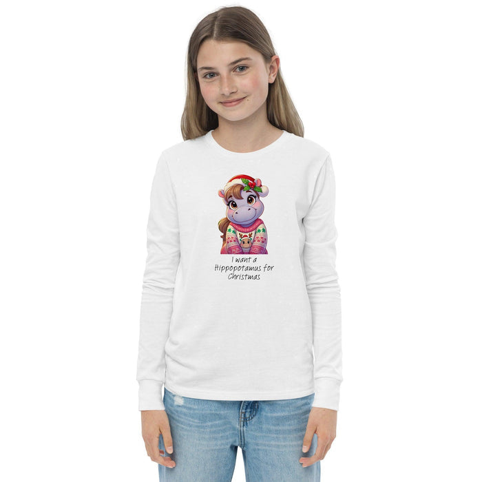 I Want a Hippopotamus for Christmas π¦π Girl Hippo - Youth Long Sleeve Tee! πβ¨ - Whippie's