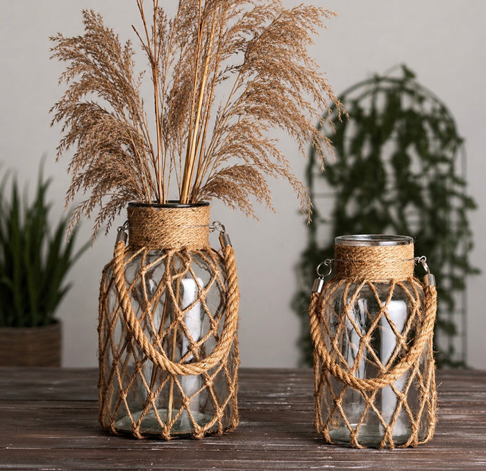 Jute Glass Lantern Vases