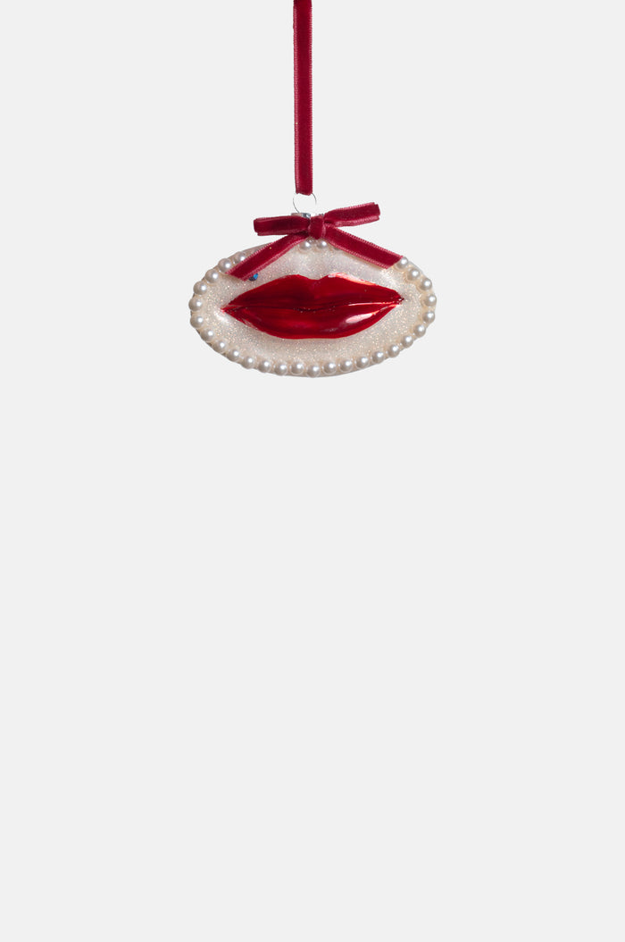 Cody Foster and Co Lovers Lips Ornament Red Ribbon.