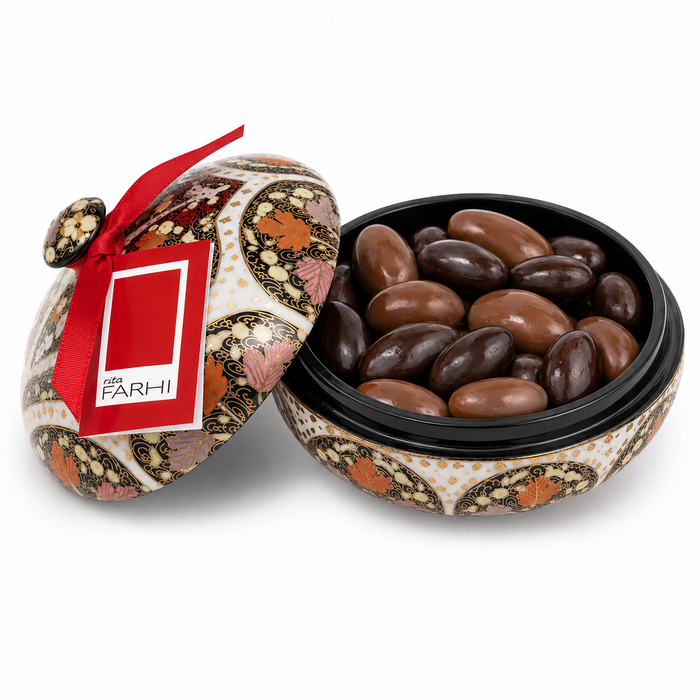 Milk and Dark Chocolate Coated Brazil Nuts in a Handmade Bonbonnière, Palm Oil Free, 130g