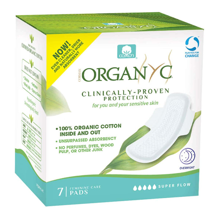 Box of overnight pads, no perfumes dyes, wood pulp, or other junk.