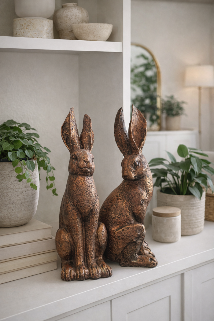 Rustic Bronze Rabbit Sculptures