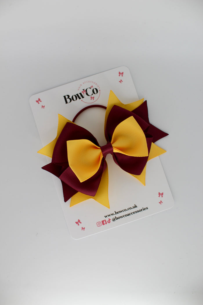 School Bow Burgundy and Yellow Gold - Layer Bow Set - Elastic