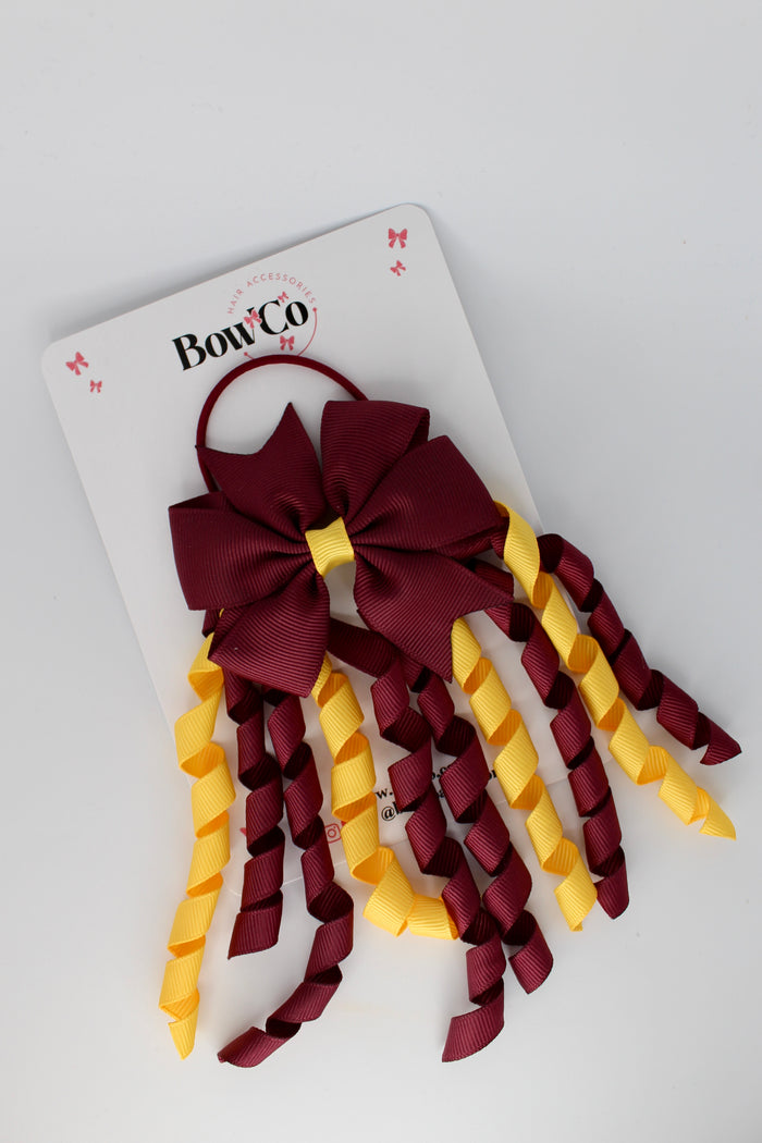 School Bow Burgundy and Yellow Gold - Pinwheel Corker Bow - Elastic