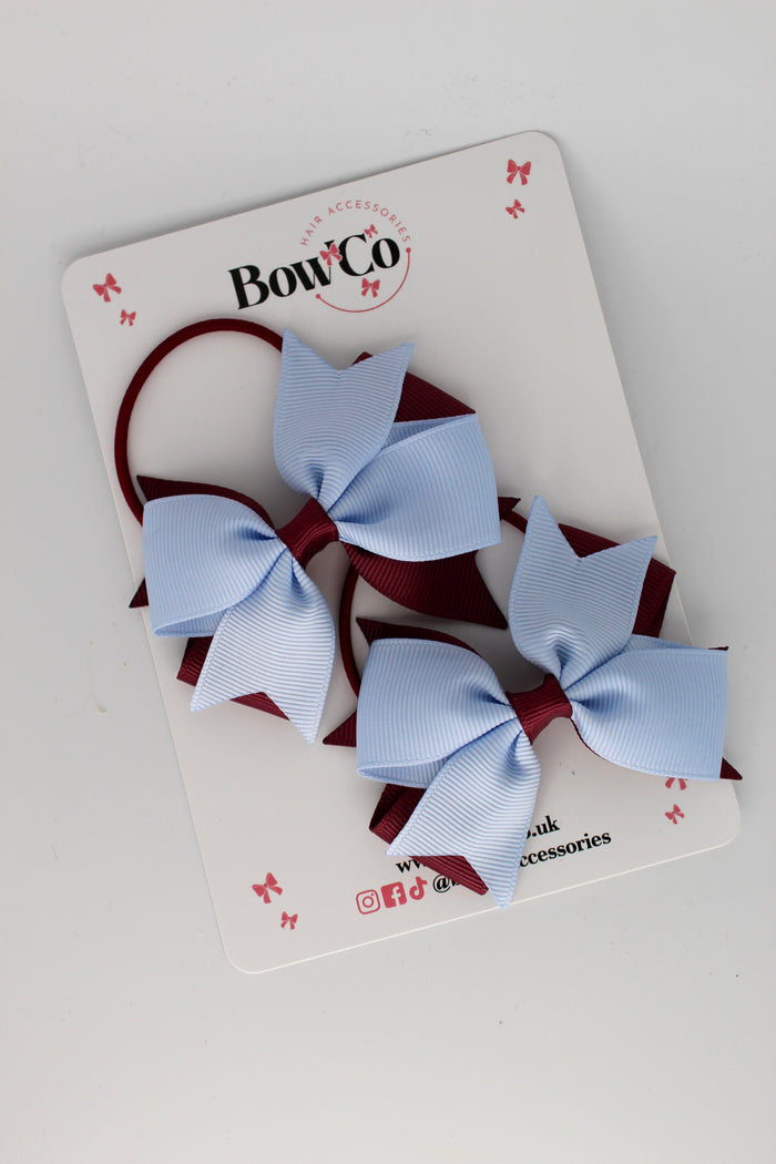 School Bows Burgundy and Bluebell - Layer Tail Bow Set - Elastic