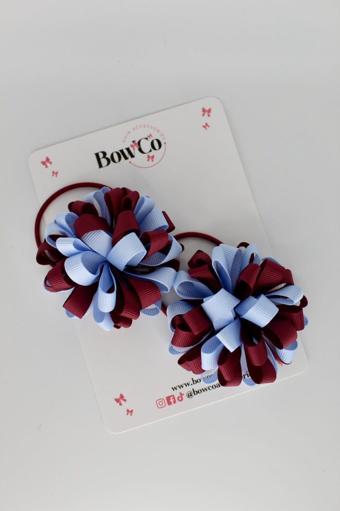 Schools Bows Burgundy and Bluebell - Pom Pom Bow Set