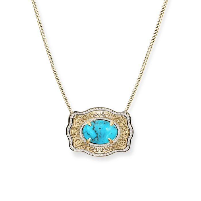 SpurWest Belt Buckle Necklace (Oasis) - Curb Chain - Gold