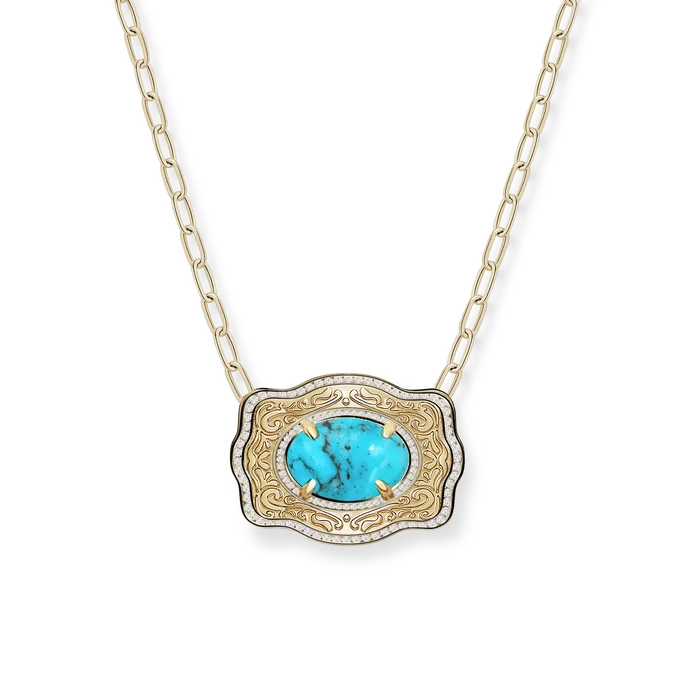SpurWest Belt Buckle Necklace (Oasis) - Paper Clip Chain - Gold