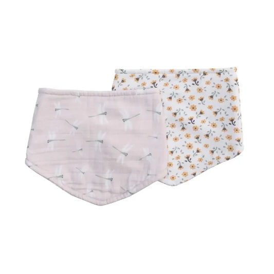 2 pack of bandana bibs - vintage floral/dragonfly | lulujo one size