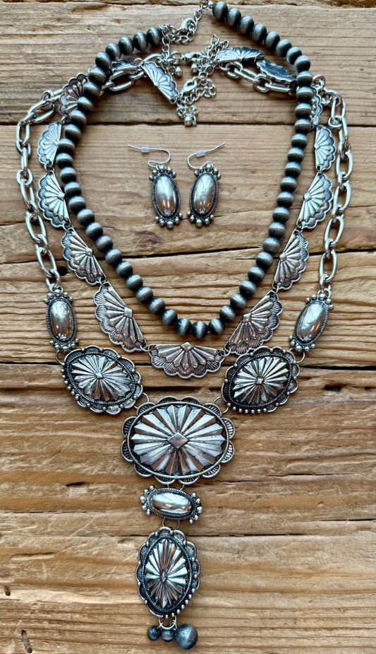 3 in 1 Fashion Navajo Pearl Necklace & Earrings Set