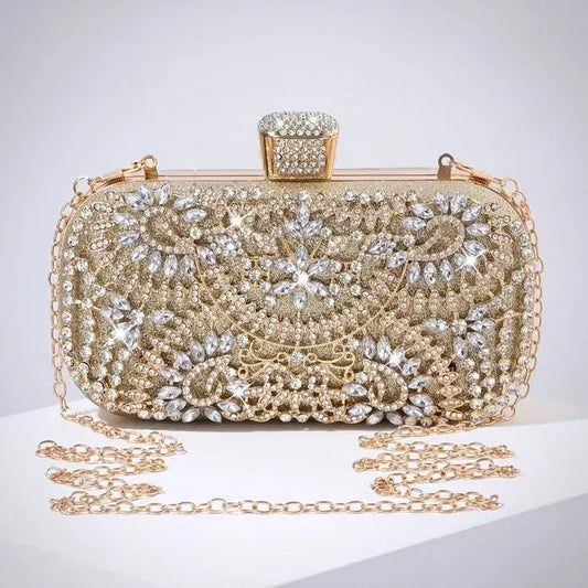 Greta Gold Crystal Bridal Clutch – Elegant Wedding & Evening Bag