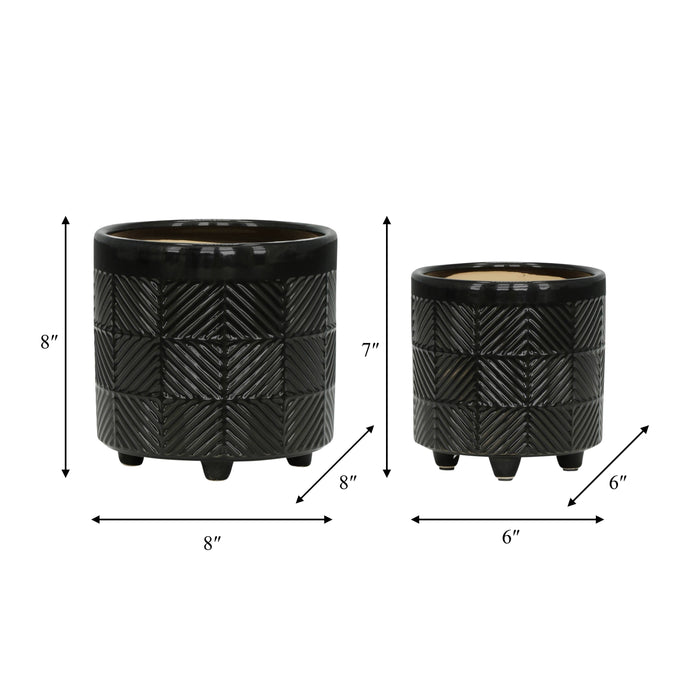 Black Ceramic Round Textured Planter
