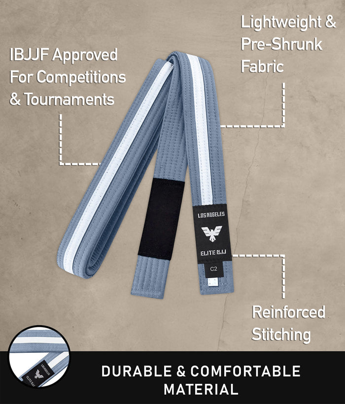 elite sports lightweight and preshrunk kids gray/white bjj belt