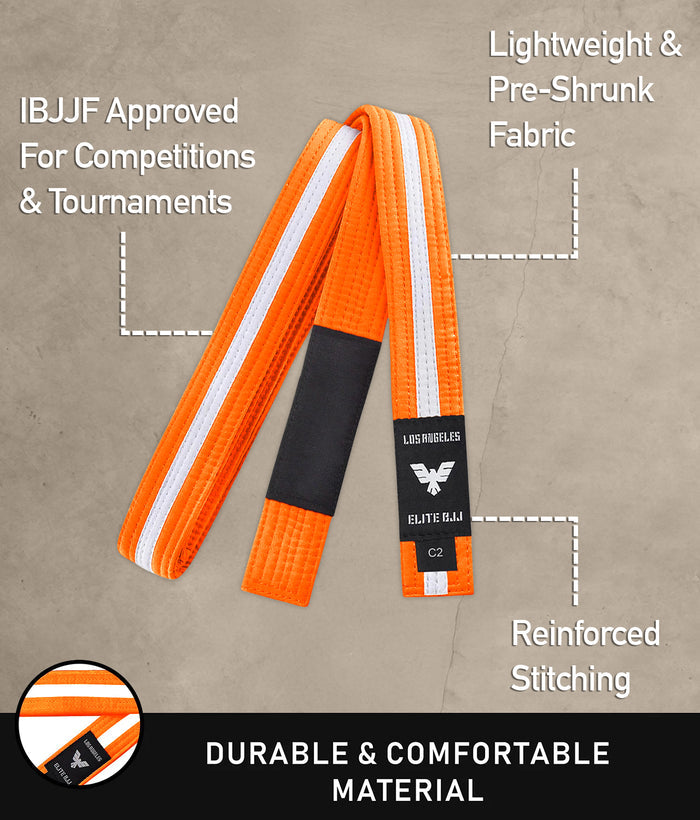 elite sports lightweight and preshrunk kids orange/white bjj belt