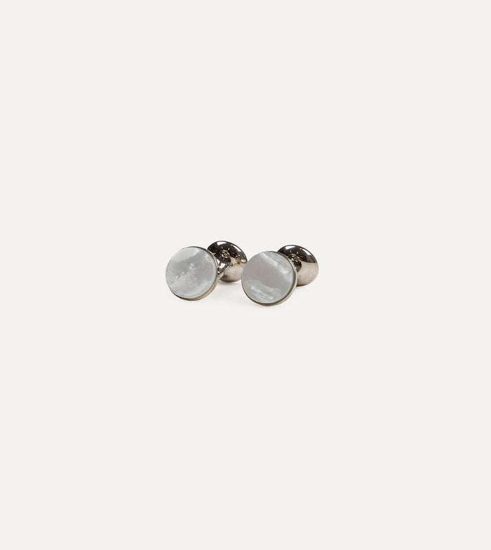 Codis Maya Rhodium Mother of Pearl Bow Cufflinks