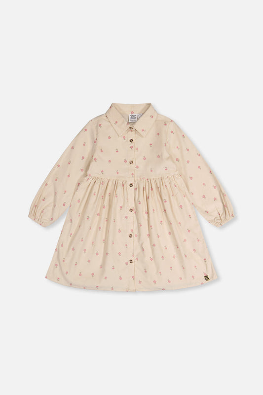 Corduroy Shirt Dress Beige Floral Print-0