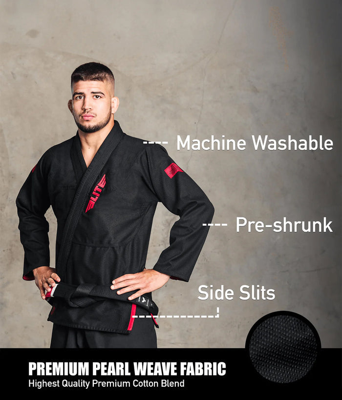 elitesports pack-of-3 core black mens bjj kimono fabric