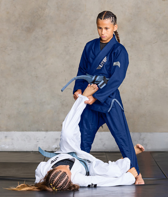 elite sports core navy kids bjj gi action view