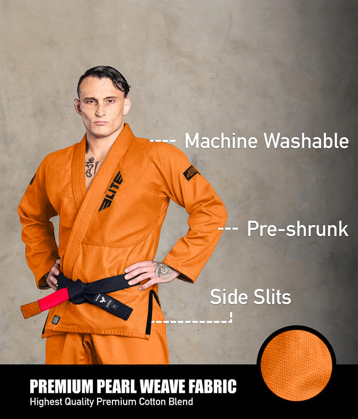 elite core orange mens bjj kimono fabric