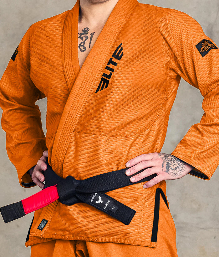 elite core orange mens preshrunk bjj gi Quality Closeup