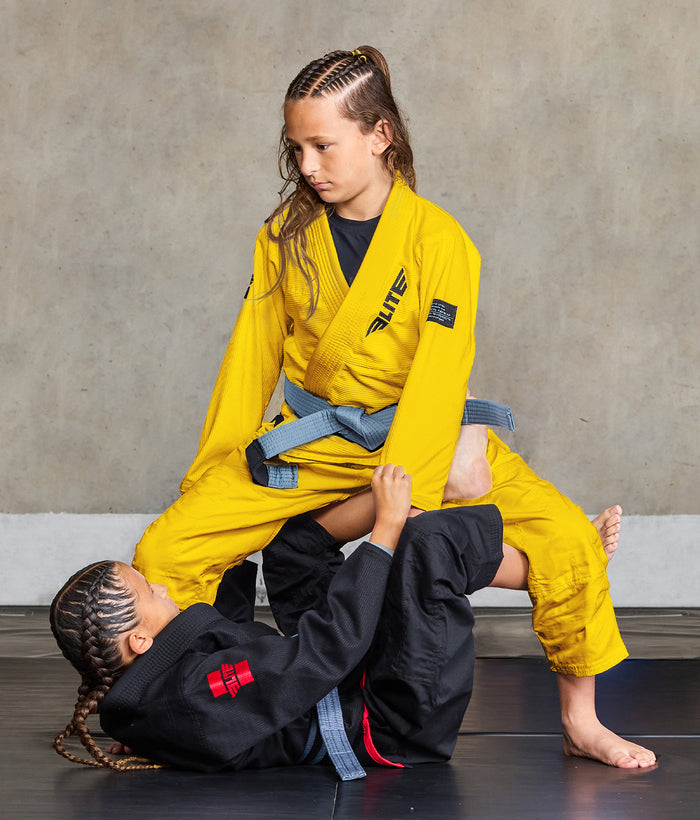 elite sports core yellow kids bjj gi action view