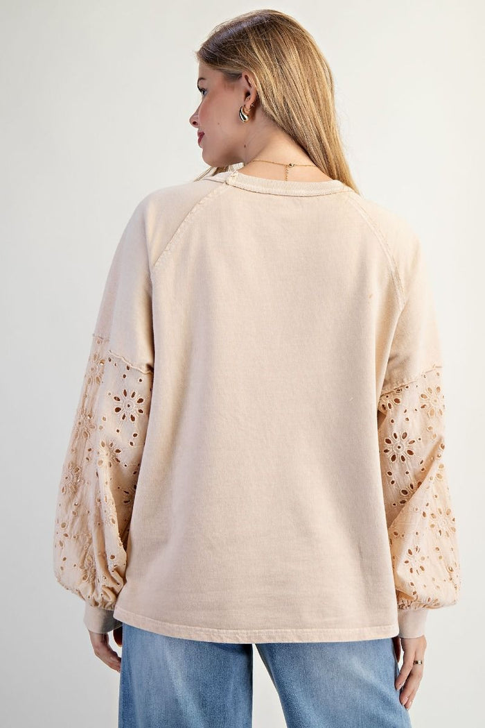 Crochet Eyelet Lace Terry Pullover