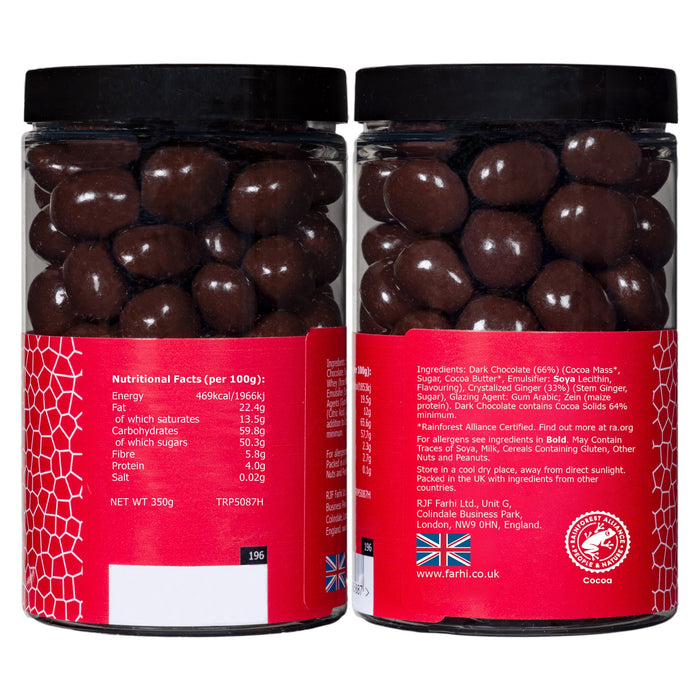 Dark Chocolate Coated Crystallised Gingers, Palm Oil Free, 350g