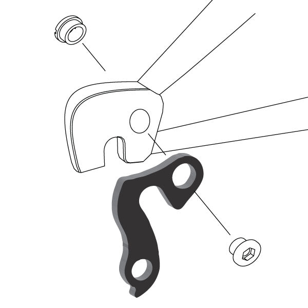 Hanger #67 attaches to the frame's rear dropout from the outside or derailleur side using one M8 chainring bolt.