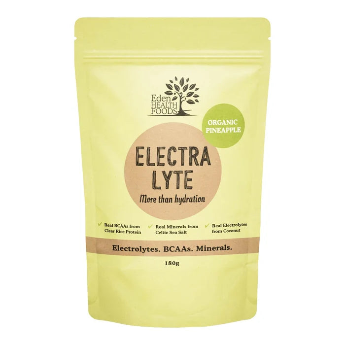 Eden Healthfoods Electralyte 180g yellow pouch. Organic Pineapple. Real electrolytes from coconut.