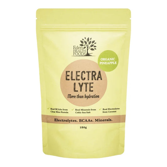 Eden Healthfoods Electralyte 180g yellow pouch. Organic Pineapple. Real electrolytes from coconut.