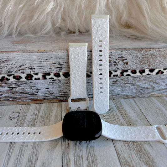 Engraved White Leopard Print Silicone Band For Fitbit Versa 3/4/Sense