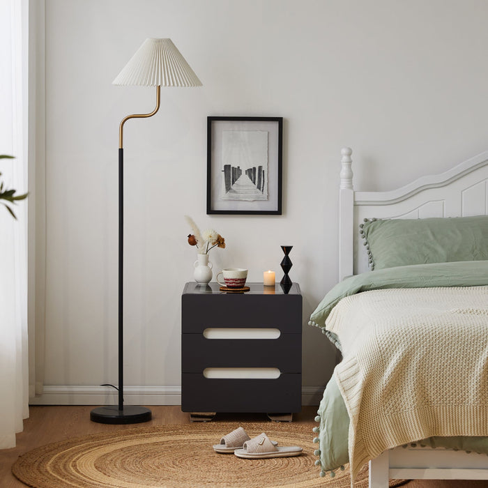 Erinn LED Light Bedside Table [2/3 Drawers][Charging Station][Nightstand]