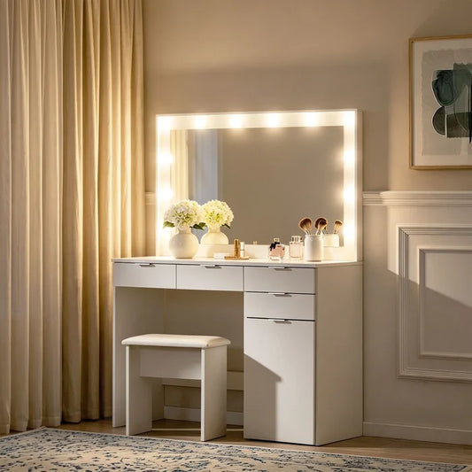 Hollywood 4-Drawer Dressing Table Set