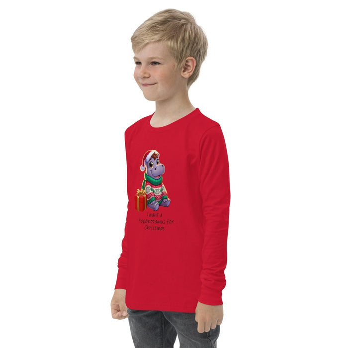 I Want a Hippopotamus for Christmas 🦛🎄 Girl Hippo - Youth Long Sleeve Tee! 🎁✨ - Whippie's