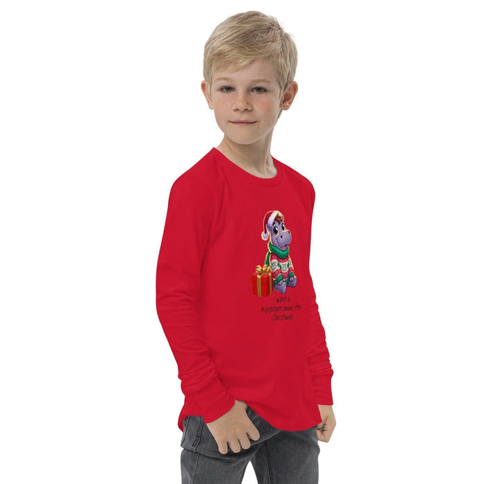 I Want a Hippopotamus for Christmas 🦛🎄 Girl Hippo - Youth Long Sleeve Tee! 🎁✨ - Whippie's