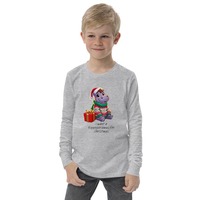 I Want a Hippopotamus for Christmas 🦛🎄 Girl Hippo - Youth Long Sleeve Tee! 🎁✨ - Whippie's