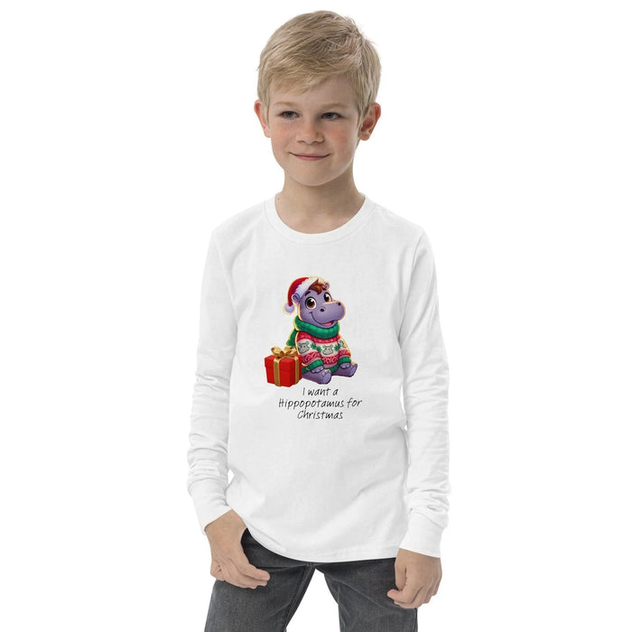 I Want a Hippopotamus for Christmas 🦛🎄 Girl Hippo - Youth Long Sleeve Tee! 🎁✨ - Whippie's