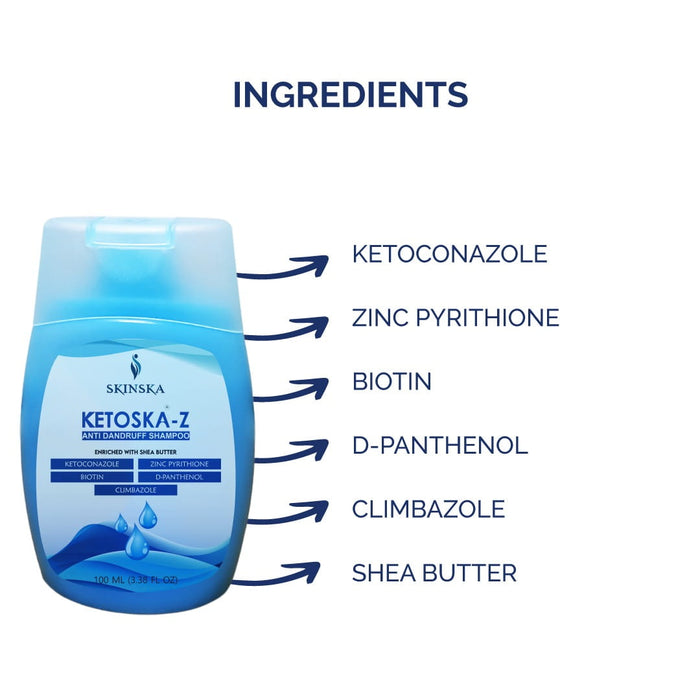 Ketoska-Z Anti Dandruff Shampoo with Ketoconazole & Zinc Pyrithione | For Dry, Itchy & Flaky Scalp
