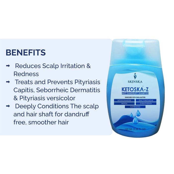 Ketoska-Z Anti Dandruff Shampoo with Ketoconazole & Zinc Pyrithione | For Dry, Itchy & Flaky Scalp