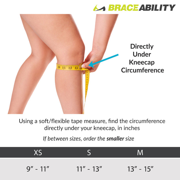 sizing chart for the children's osgood-schlatter strap from XS to M