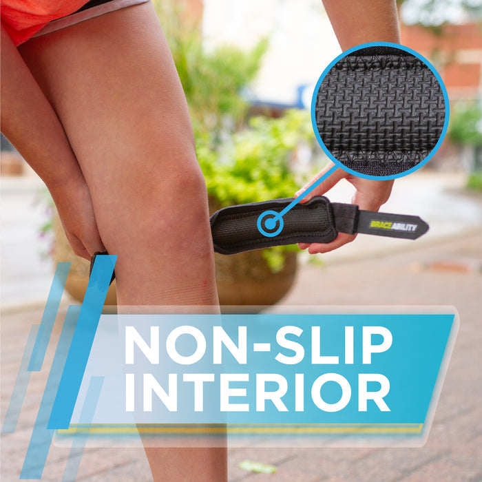 the non-slip interior on the kids knee band for patella pain prevents the brace from sliding while kids are playing