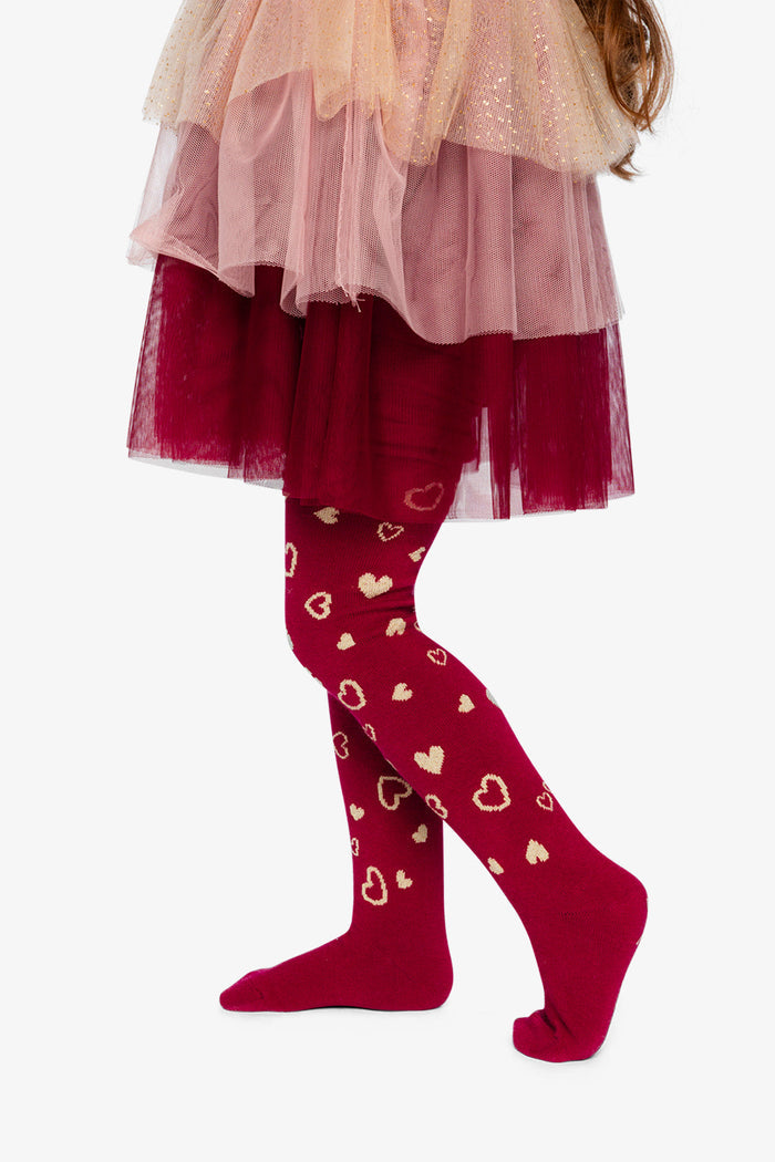 Knit Heart Tights Red-1