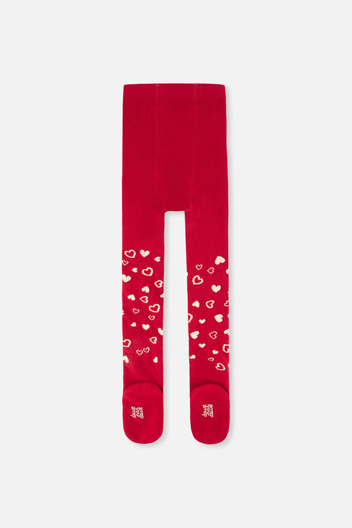Knit Heart Tights Red-2