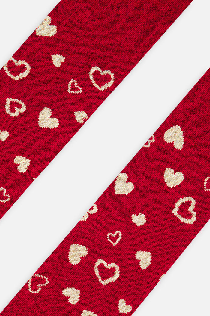 Knit Heart Tights Red-3